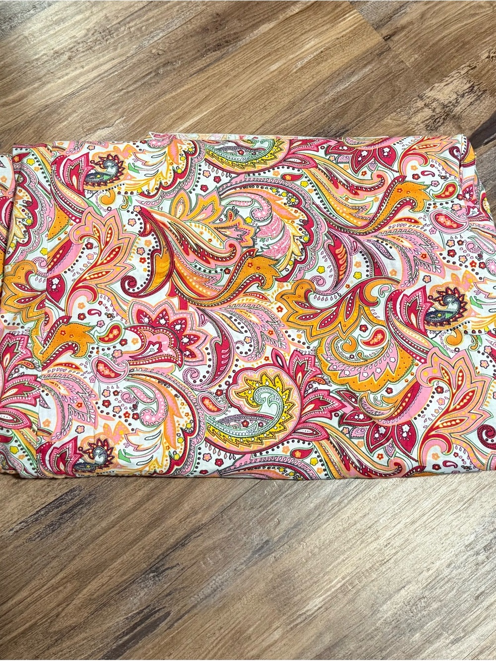 Longaberger Table Cloth Pink Orange Yellow Paisley Cotton Fabric